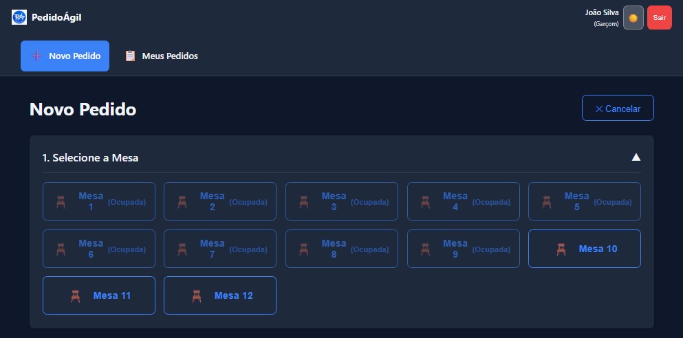 Tela de seleção de mesa para novo pedido no PedidoÁgil